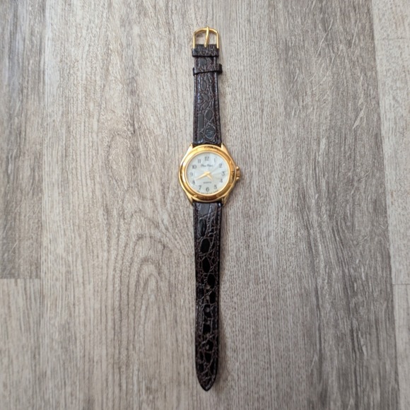 Pierre Nicol Accessories - Pierre Nicol Womens Quartz Watch Gold Tone Round Case Brown Leather Strap